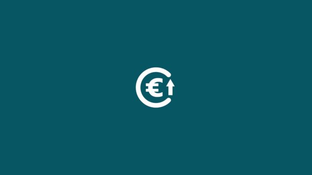 Growth of Euro value in business concept with euro icon and up arrow.Abstract increase icon on background. Euro rate up looped icon. 4k video animation