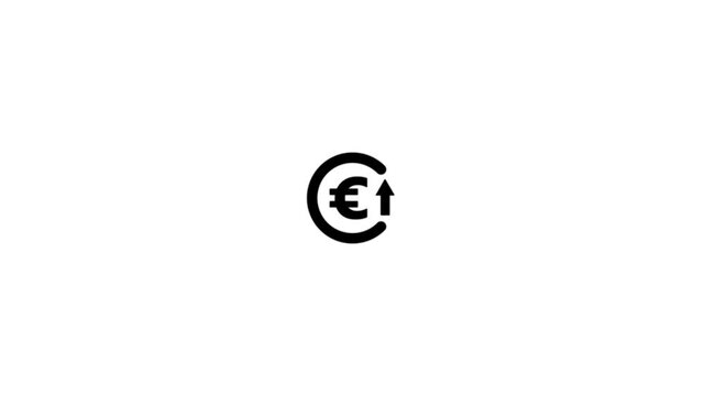 Growth of Euro value in business concept with euro icon and up arrow.Abstract increase icon on background. Euro rate up looped icon. 4k video animation