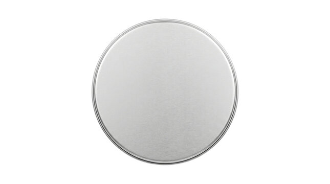 Silver metal round blank button top view isolated on transparent background png
