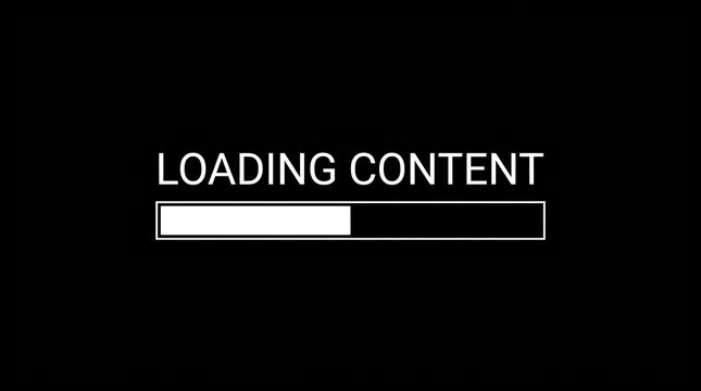 Digital loading content progress bar, minimalist interface status indicator on black background, website buffering graphic for system updates