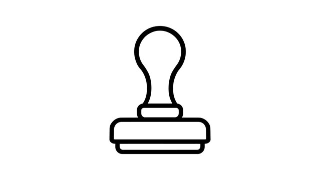 Rubber stamp black outline icon for business document authentication.