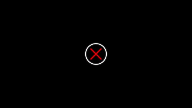 Red Cross Mark False Icon Animation with White Outline Isolated on Black Background &ndash; Concept of Access Denied, Cancel, Wrong, and Error