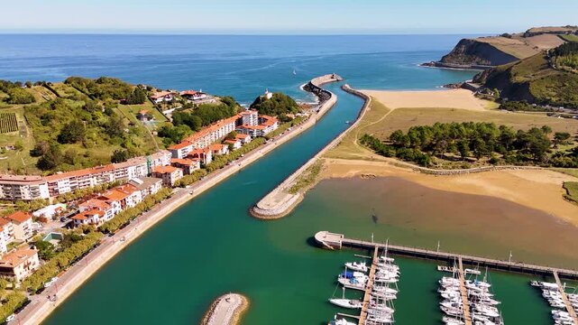 Aerial view of the Urola river mouth in Zumaia, Spain