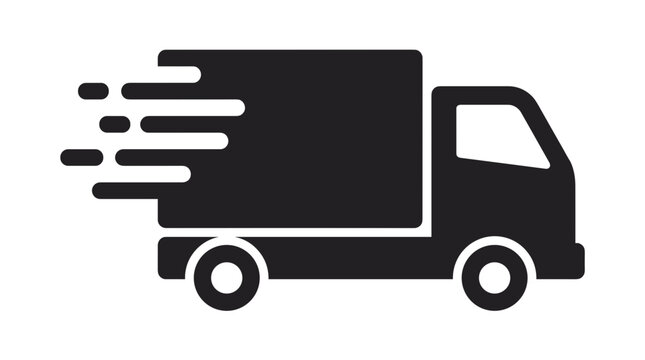 Black silhouette of a fast-moving delivery truck