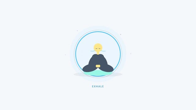 Minimal flat vector animation showing a person practicing deep breathing with an expanding and contracting breathing indicator.