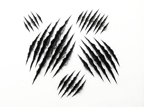 Black animal claw scratch marks and slash cuts isolated on white background
