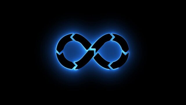 Glowing neon devops icon isolated on black background. Animation of 4k video.