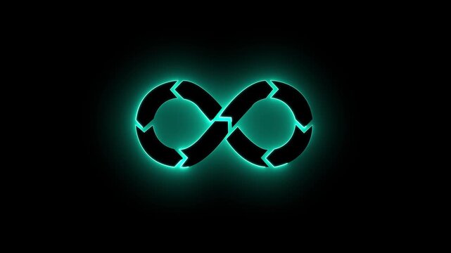 Glowing neon devops icon isolated on black background. Animation of 4k video.