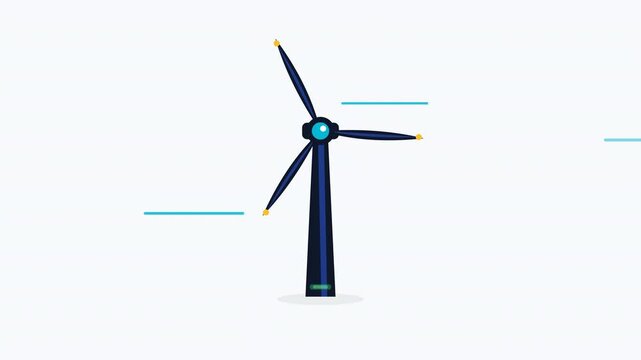 Modern flat vector animation showing a wind turbine rotating in the wind and generating clean renewable energy.