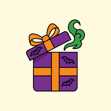 Gift Box with Red Ribbon and Decorative Bow Vector Illustration for Halloween, Christmash, Birthday, Holiday Celebration and Surprise Present Design
