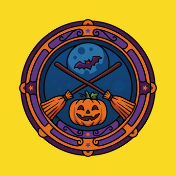 Halloween Pumpkin Vector Illustration with Spooky Jack O Lantern Design for Holiday Icon, Symbol, Label and Decorative Stamp