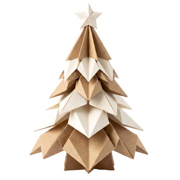 Christmas paper origami tree cutout graphic with neutral tones for holiday designs