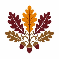 Vector illustration of a festive autumn arrangement featuring colorful oak leaves, acorns, and a red bow ribbon tie isolated on a white background. © Uncle Whizzz