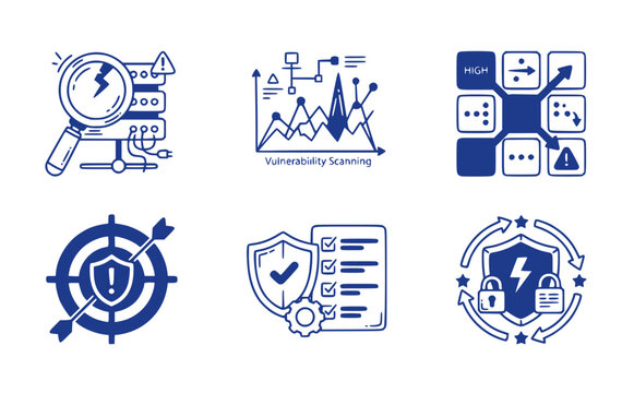 Risk assessment cybersecurity icon vector set of 6 graphics