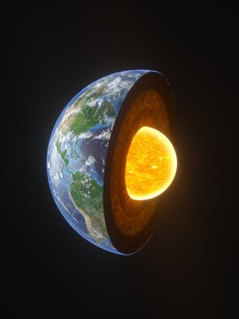 Earth interior cross section with glowing core illustration