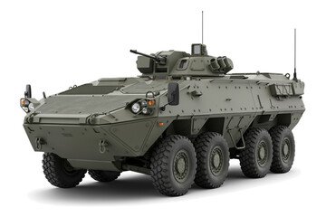 Fototapeta premium Armored personnel carrier military vehicle isolated on a white background with military transport army truck tactical vehicle combat vehicle armored car