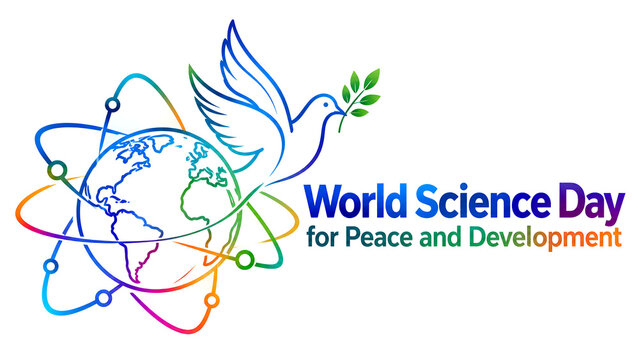 World Science Day for Peace and Development logo with globe and dove.