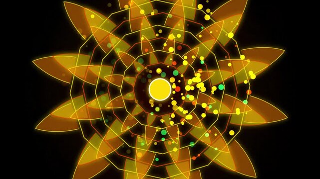 Golden Abstract Floral Pattern Rotating with Subtle Sparkle Animation on Black Background