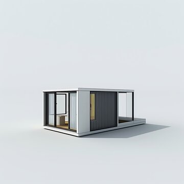 Minimalist modular tiny home with copy space for real estate marketing