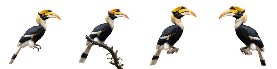 Stunning Great Hornbill Perched and Turning Animation Sequence Set on White Background - High-Resolution Wildlife Graphics and Vector Asset Design for Creative Projects    © Khanji