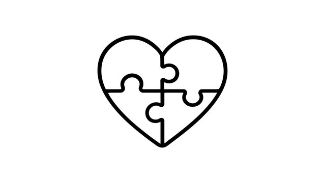 Heart shape puzzle pieces icon for autism awareness and mental health.