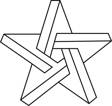 Impossible geometric star optical illusion line art drawing on white background with impossible geometric illusion illustration abstract structure pentagram isometric