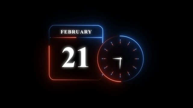 Modern calendar and clock showing twenty-one