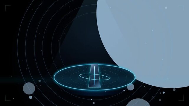 Abstract digital technology interface with glowing blue circular radar and futuristic light beam projection