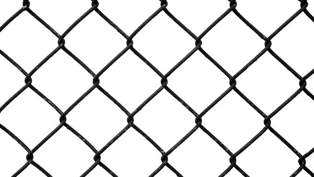 Black chain link fence pattern, isolated on transparent background