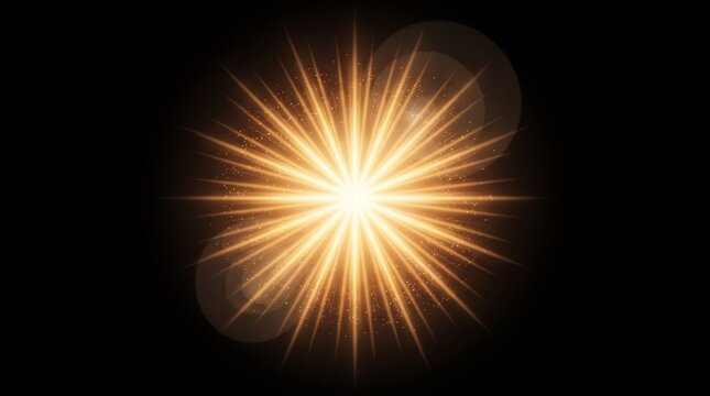 Bright Golden Lens Flare Light Effect, Glowing Sun Starburst Overlay, Radiant Optical Sparkle Flare Element isolated PNG with Transparent Background