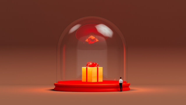 Protected Christmas Gift Under a Glass Dome