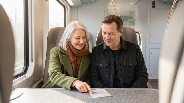 Senior passenger and transit inspector review a paper ticket