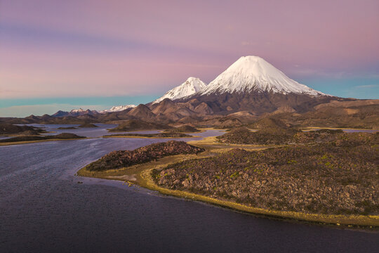 Parinacota Volcano above Lauca National Park wetlands