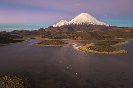 Parinacota Volcano above wetlands in Lauca National Park