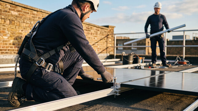 Rooftop solar mount hardware secured by installer