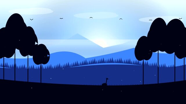 Sunset Mountain & Majestic Deer Dramatic Crimson Twilight 1080p Seamless Nature Landscape Animation Loop