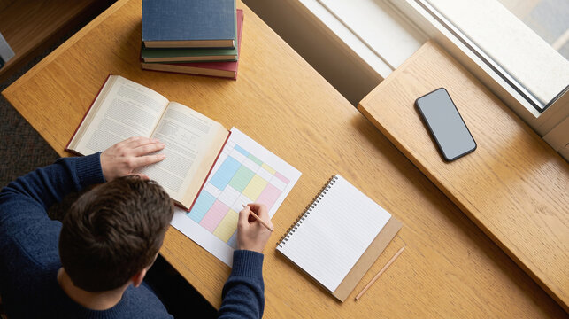 Paper Time-Block Planner for a Calm Library Study Session