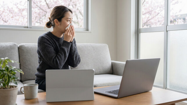 Remote Japanese Freelancer Coping With Spring Hay Fever at Home