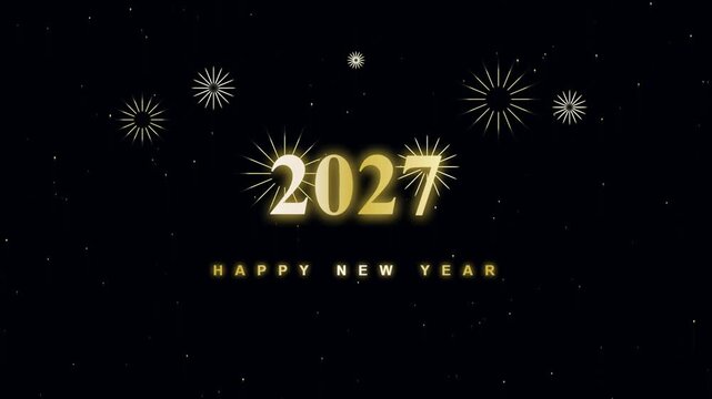 Golden Happy New Year 2027 with festive fireworks and sparkles