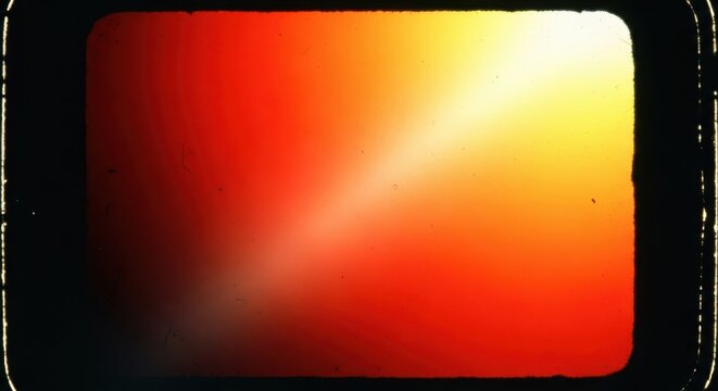 Vintage frame overlay with a vibrant red and yellow gradient light leak effect, featuring a classic rectangular border with subtle dust and scratches for a retro cinematic aesthetic texture
