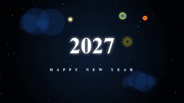 Happy New Year 2027 with colorful circular lights and bokeh