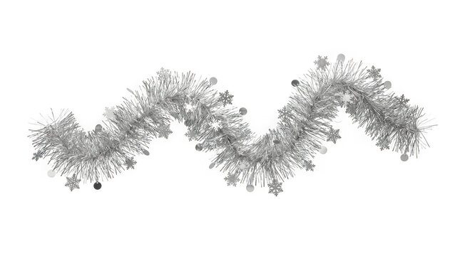 Silver tinsel christmas garland isolated on transparent background