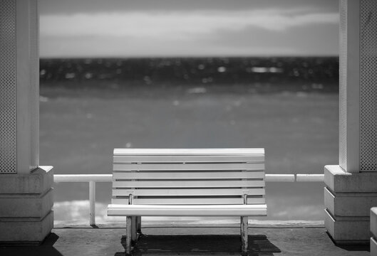 Empty bench overlooking the Sea in Nice, France