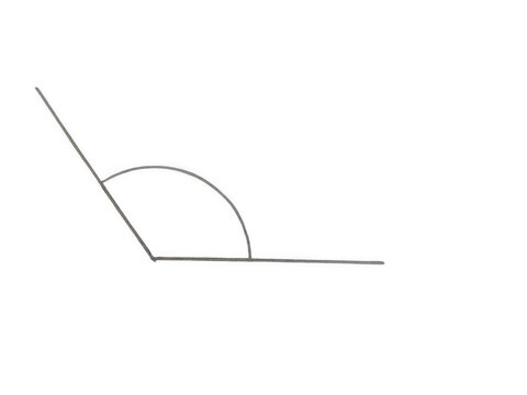 An obtuse angle icon representing geometry and mathematical measurement with two intersecting lines and a curved arc showing the degree measurement isolated on transparent background