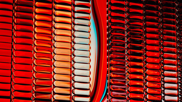 Glossy Red Glass Capsules in Abstract Technology Pattern