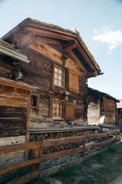 Rustic wooden chalet in Zermatt mountain village