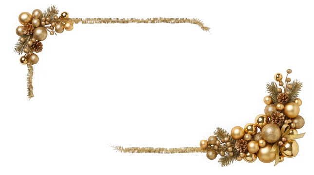 Gold christmas decoration frame isolated on transparent background