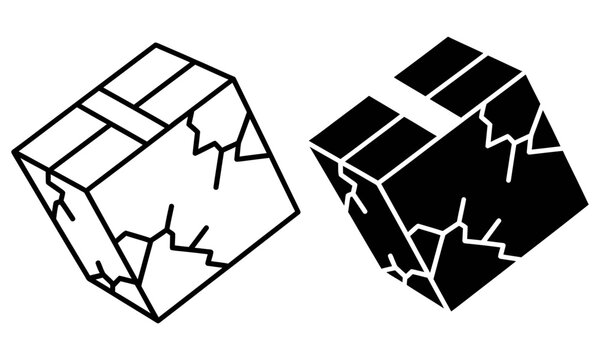 Fragile package line art illustration with broken box depiction in two variations