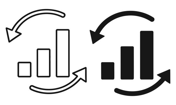 Business growth and decline illustrated with contrasting bar graph arrows