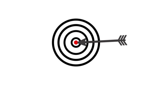 Animated target bullseye with red arrow hitting center Marketing targeting strategy symbol. Aim goal target icon with arrow sign.